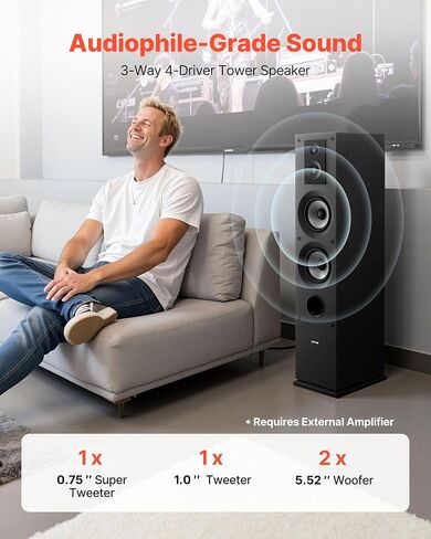 VEVOR Floorstanding Speakers Pair, 3-Way, Floor-Standing Tower Speakers with 0.75 in & 1 in Tweeter, Dual 5.25 in Woofers, 145W Peak Power, 70Hz–20kHz Frequency Response, MDF Enclosure, for Home Audio in Saudi Arabia