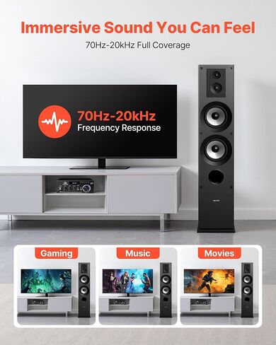 VEVOR Floorstanding Speakers Pair, 3-Way, Floor-Standing Tower Speakers with 0.75 in & 1 in Tweeter, Dual 5.25 in Woofers, 145W Peak Power, 70Hz–20kHz Frequency Response, MDF Enclosure, for Home Audio in Saudi Arabia