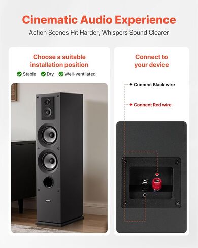 VEVOR Floorstanding Speakers Pair, 3-Way, Floor-Standing Tower Speakers with 0.75 in & 1 in Tweeter, Dual 5.25 in Woofers, 145W Peak Power, 70Hz–20kHz Frequency Response, MDF Enclosure, for Home Audio in Saudi Arabia