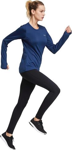 BALEAF Women's Thermal Fleece Tops Long Sleeve Winter Running Gear for Cold Weather with Thumbholes Zipper Pocket Navy Size M in Saudi Arabia