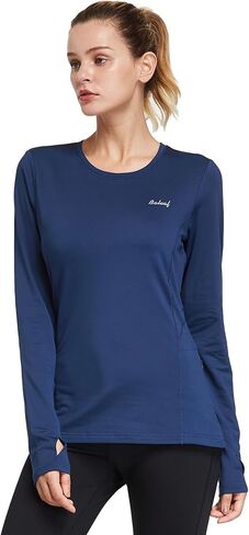 BALEAF Women's Thermal Fleece Tops Long Sleeve Winter Running Gear for Cold Weather with Thumbholes Zipper Pocket Navy Size M in Saudi Arabia