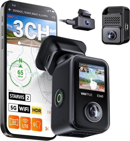 Vantrue E360 Plus 3 Channel 360 Degree WiFi Dash Cam, Dual STARVIS 2, Triple1944P Front Rear and Inside Dashcam, HDR IR Night Vision, GPS, Touchscreen, 24/7 Parking Mode, LTE Support, Support 1TB Max in Saudi Arabia