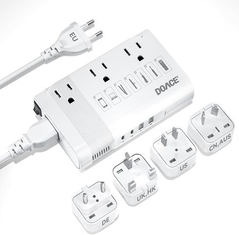 محول Doace 220V إلى 110 فولت للسفر الأوروبي - 350W محول الجهد لنا إلى أوروبا مع 4 أجهزة شحن QC+PD لاستخدام الأجهزة الأمريكية في الخارج - Hairyener Shaver Tootbrush Camera Camera Camera Camera in Kuwait