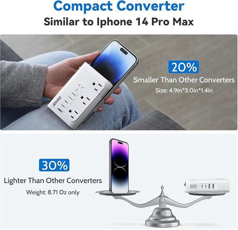 محول Doace 220V إلى 110 فولت للسفر الأوروبي - 350W محول الجهد لنا إلى أوروبا مع 4 أجهزة شحن QC+PD لاستخدام الأجهزة الأمريكية في الخارج - Hairyener Shaver Tootbrush Camera Camera Camera Camera in Kuwait