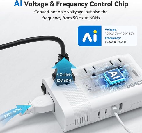 محول Doace 220V إلى 110 فولت للسفر الأوروبي - 350W محول الجهد لنا إلى أوروبا مع 4 أجهزة شحن QC+PD لاستخدام الأجهزة الأمريكية في الخارج - Hairyener Shaver Tootbrush Camera Camera Camera Camera in Kuwait