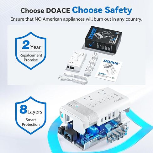 محول Doace 220V إلى 110 فولت للسفر الأوروبي - 350W محول الجهد لنا إلى أوروبا مع 4 أجهزة شحن QC+PD لاستخدام الأجهزة الأمريكية في الخارج - Hairyener Shaver Tootbrush Camera Camera Camera Camera in Kuwait