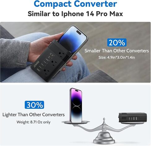 محول Doace 220V إلى 110 فولت للسفر الأوروبي - 350W محول الجهد لنا إلى أوروبا مع 4 أجهزة شحن QC+PD لاستخدام الأجهزة الأمريكية في الخارج - Hairyener Shaver Tootbrush Camera Camera Camera Camera in Kuwait