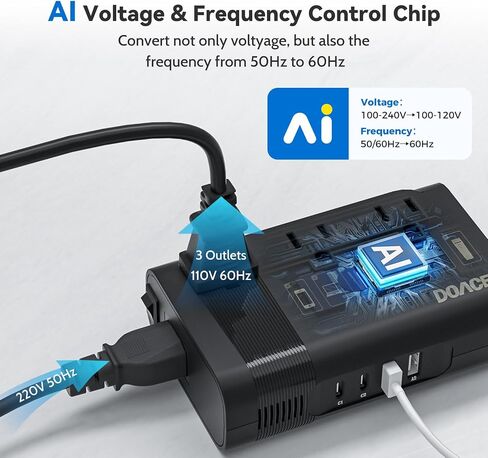 محول Doace 220V إلى 110 فولت للسفر الأوروبي - 350W محول الجهد لنا إلى أوروبا مع 4 أجهزة شحن QC+PD لاستخدام الأجهزة الأمريكية في الخارج - Hairyener Shaver Tootbrush Camera Camera Camera Camera in Kuwait