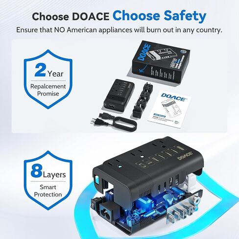 محول Doace 220V إلى 110 فولت للسفر الأوروبي - 350W محول الجهد لنا إلى أوروبا مع 4 أجهزة شحن QC+PD لاستخدام الأجهزة الأمريكية في الخارج - Hairyener Shaver Tootbrush Camera Camera Camera Camera in Kuwait