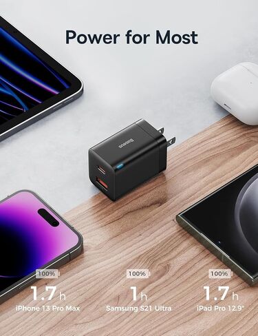 BASEUS PICOGO 67W USB C Charger ، أصغر 3 منفذ شحن سريع مع قابس قابل للطي ، PD/PPS لـ MacBook Air/Pro ، iPhone 16/15 Series ، Galaxy S25/24 ، AirPods 4 & More in Saudi Arabia