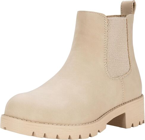 Women's Chelsea Ankle Boots Pull-On Low Heel Booties 9607 | Flat short boots with elastic side, round toe for casual daily in Saudi Arabia