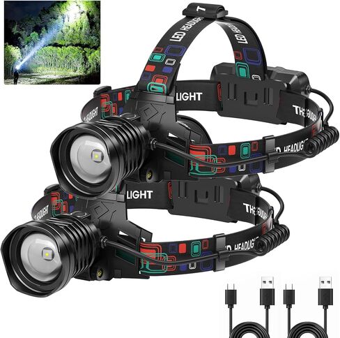 مصفرة أمامية قابلة لإعادة الشحن قابلة لإعادة شحنها سوبر لامع 99000 لامعة ، 2Pack LED LAMP مع 3 أوضاع ، 90 ° أضواء رأس قابلة للتعديل للجبهة ، مصابيح أمامية IPX6 مقاومة للماء للبالغين المشي لمسافات طويلة التخييم in Kuwait