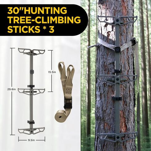 30“ Climbing Sticks,Aluminum Non-Slip Climbing Sticks for Hunting,Lightweight TreeStand Climbing Steps for Saddle Hunting Sticks Kit (3-Pack) in Saudi Arabia
