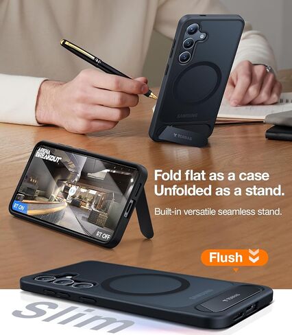 Torras Strong Magnetic و Seamless Stand for Samsung Galaxy S25 Ultra Case ، Fit مع Magsafe ، حماية قطرة من الدرجة الأولى ، Kickstand for Samsung Galaxy S25 Ultra Case ، Back/Black Edge in Kuwait