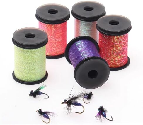 5colors 50M/Spool Glint Nymph Tinsel Sparkling Metallic Thread Fly Fishing Tying Material for Nymph Buzzer Dry Flies in Saudi Arabia