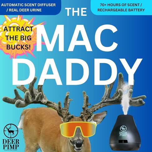 MAC Daddy Trifecta Real Deer Urine Diffuser with (3) Urine Cartridges: ESTRUS, Dominant Buck, and Regular Doe, 100 Hr Run Time Internal Rechargeable Battery, 210+ Hours of Hunting Time in Saudi Arabia
