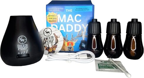 MAC Daddy Trifecta Real Deer Urine Diffuser with (3) Urine Cartridges: ESTRUS, Dominant Buck, and Regular Doe, 100 Hr Run Time Internal Rechargeable Battery, 210+ Hours of Hunting Time in Saudi Arabia