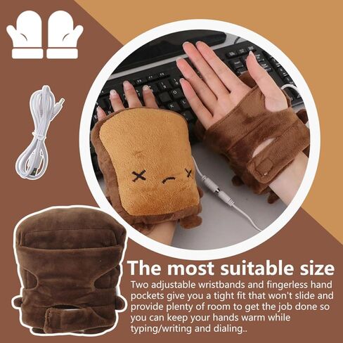 USB Hand Warmers Cute USB Heated Gloves 5V Adorable Heated Toast Characters Sit with Two Adjustable Wrist Straps in Saudi Arabia