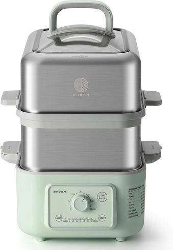 BUYDEEM G52 10.6 Quart 2-Tier Electric Food Steamer for 4-8 Servings, Vegetable Steamer for Cooking, 2-hour Auto Keep Warm, 7 Preset Timings, Dual Boil-Dry Protection, Stainless Steel, Cozy Greenish in Saudi Arabia