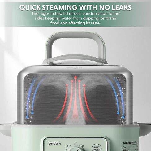 BUYDEEM G52 10.6 Quart 2-Tier Electric Food Steamer for 4-8 Servings, Vegetable Steamer for Cooking, 2-hour Auto Keep Warm, 7 Preset Timings, Dual Boil-Dry Protection, Stainless Steel, Cozy Greenish in Saudi Arabia