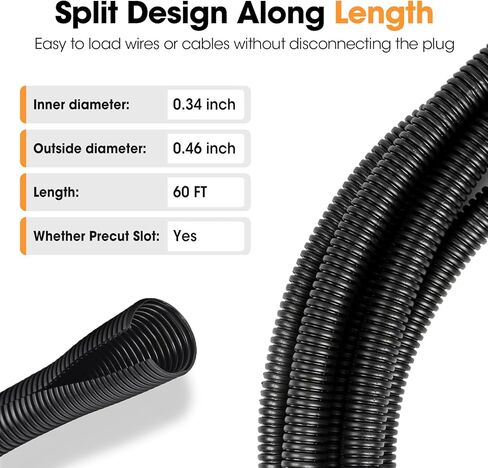 60 FT Wire Loom 3/8 Inch, Split Wire Loom Tubing Wire Conduit, Wire Protector Tubing – Black in Saudi Arabia