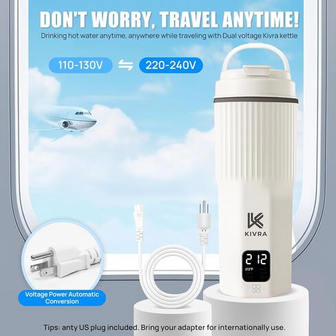 Kivra Travel Kettle-316 غلاية محمولة من الفولاذ المقاوم للصدأ ، غلاية مائية محمولة 450 مل مع 6 درجة حرارة تحكم في درجة الحرارة ، مغلق السيارات والحماية الجافة ، غلاية كهربائية صغيرة للاستخدام العالمي (100-240 فولت) in Kuwait