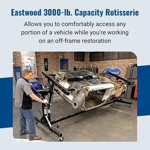 Eastwood Eastwood 3000LB Rotisserie | السيارات الدوار الدوار للسيارات لاستعادة السيارات | مكونات الفولاذ المقياس الثقيلة | 2 Post Rotisserie Lift مع ستة عجلات 4 بوصة | أسود in Saudi Arabia
