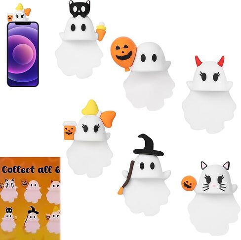 Ghostees Mystery Phone Buddy ، حامل هاتف مزخرف لطيف ، شبح هالوين على هالوين و Pumpkin Phone Topper ، تمثال تصميم مقشر وتصميم ، ملحق مكتب ممتع ، حزمة الغموض (6pcs) in Kuwait