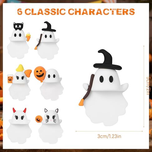 Ghostees Mystery Phone Buddy ، حامل هاتف مزخرف لطيف ، شبح هالوين على هالوين و Pumpkin Phone Topper ، تمثال تصميم مقشر وتصميم ، ملحق مكتب ممتع ، حزمة الغموض (6pcs) in Kuwait