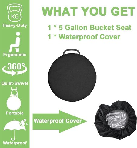 5 Gallon Bucket Seat, 360-Degree Swivel Bucket Lid Seat with Waterproof Cover, Heavy Duty Foam Cushioned Bucket Seat for Dove Duck Hunting, Camping, Fishing, Baseball, Gardening, DIY in Saudi Arabia