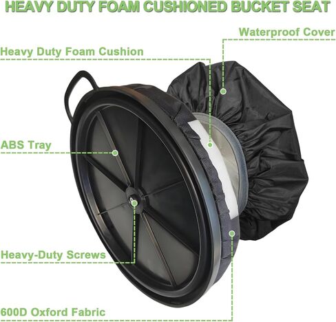 5 Gallon Bucket Seat, 360-Degree Swivel Bucket Lid Seat with Waterproof Cover, Heavy Duty Foam Cushioned Bucket Seat for Dove Duck Hunting, Camping, Fishing, Baseball, Gardening, DIY in Saudi Arabia