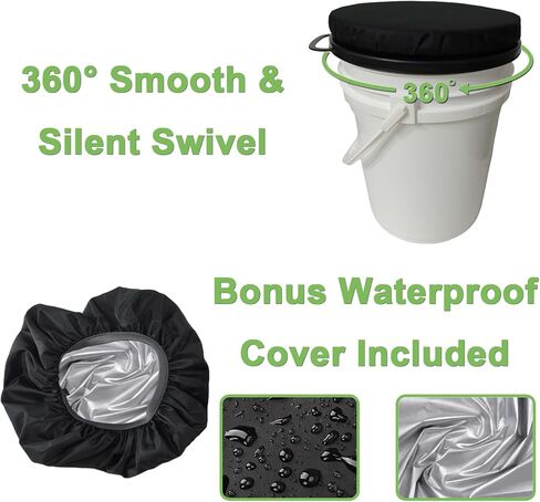 5 Gallon Bucket Seat, 360-Degree Swivel Bucket Lid Seat with Waterproof Cover, Heavy Duty Foam Cushioned Bucket Seat for Dove Duck Hunting, Camping, Fishing, Baseball, Gardening, DIY in Saudi Arabia