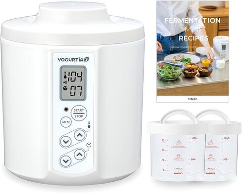 [TANICA] YOGURTiA Fermented Food Maker (1.1L, White, Made in Japan) - Makes Yogurt and Amazake - Includes 2 Glass Pots + Onsen Eggs Stand in Saudi Arabia