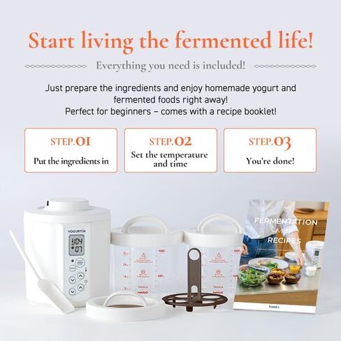 [TANICA] YOGURTiA Fermented Food Maker (1.1L, White, Made in Japan) - Makes Yogurt and Amazake - Includes 2 Glass Pots + Onsen Eggs Stand in Saudi Arabia
