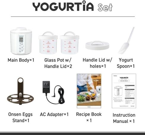 [TANICA] YOGURTiA Fermented Food Maker (1.1L, White, Made in Japan) - Makes Yogurt and Amazake - Includes 2 Glass Pots + Onsen Eggs Stand in Saudi Arabia