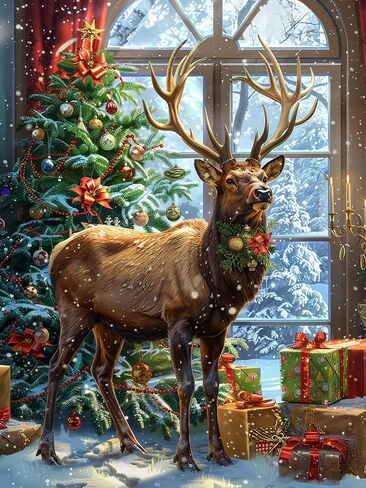 SKRYUIE 5D Diamond Painting Kits Deer for Adult Full Round Drill, DIY Paint with Diamonds Art Christmas Crystal Embroidery Cross Stitch Art Craft Wall Office Decoration 12x16 inch 18 in Kuwait