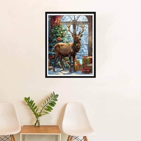 SKRYUIE 5D Diamond Painting Kits Deer for Adult Full Round Drill, DIY Paint with Diamonds Art Christmas Crystal Embroidery Cross Stitch Art Craft Wall Office Decoration 12x16 inch 18 in Kuwait