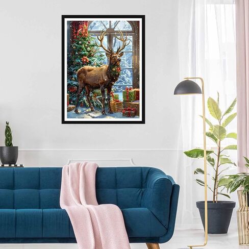 SKRYUIE 5D Diamond Painting Kits Deer for Adult Full Round Drill, DIY Paint with Diamonds Art Christmas Crystal Embroidery Cross Stitch Art Craft Wall Office Decoration 12x16 inch 18 in Kuwait