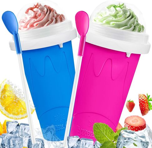 كوب Slushie مع Lids -2 Pack فوري سحري أكواب سحرية مع ملعقة قش 2 في 1 ، كوب ثلج للأطفال DIY مرح للحليب ، العصائر ، علاجات الصيف in Kuwait