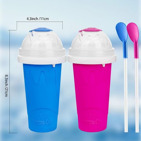 كوب Slushie مع Lids -2 Pack فوري سحري أكواب سحرية مع ملعقة قش 2 في 1 ، كوب ثلج للأطفال DIY مرح للحليب ، العصائر ، علاجات الصيف in Kuwait