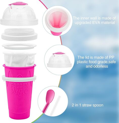 كوب Slushie مع Lids -2 Pack فوري سحري أكواب سحرية مع ملعقة قش 2 في 1 ، كوب ثلج للأطفال DIY مرح للحليب ، العصائر ، علاجات الصيف in Kuwait