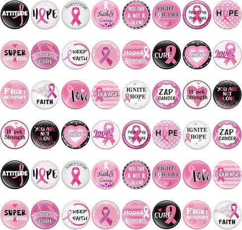 Pink Breast Cancer Awareness Buttons Badge Round Pink Hope Ribbon Brooch Pin Badges Decorations for Women Girls in Saudi Arabia