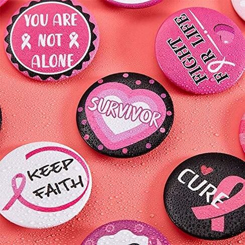 Pink Breast Cancer Awareness Buttons Badge Round Pink Hope Ribbon Brooch Pin Badges Decorations for Women Girls in Saudi Arabia