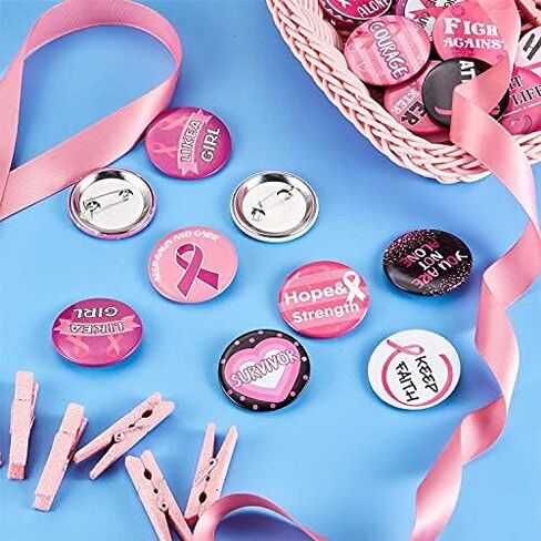 Pink Breast Cancer Awareness Buttons Badge Round Pink Hope Ribbon Brooch Pin Badges Decorations for Women Girls in Saudi Arabia