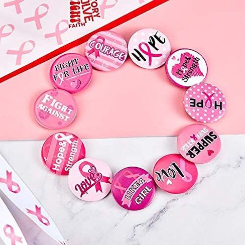 Pink Breast Cancer Awareness Buttons Badge Round Pink Hope Ribbon Brooch Pin Badges Decorations for Women Girls in Saudi Arabia