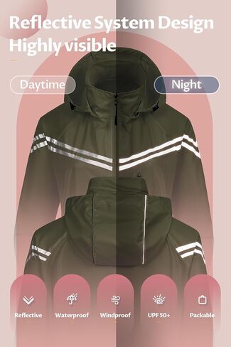 CREATMO US Women's Packable Waterproof Running Rain Coat Reflective Cycling Jacket Windbreaker With Detachable Hood in Kuwait