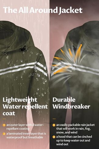CREATMO US Women's Packable Waterproof Running Rain Coat Reflective Cycling Jacket Windbreaker With Detachable Hood in Kuwait