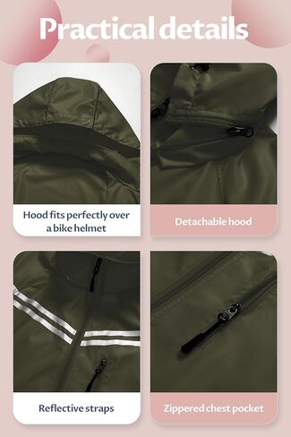 CREATMO US Women's Packable Waterproof Running Rain Coat Reflective Cycling Jacket Windbreaker With Detachable Hood in Kuwait