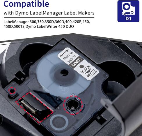 6-Pack Compatible Dymo D1 Label Tape 45013 1/2 Inch x 23 Ft Replace DYMO Label Maker Refills d1 a45013 S0720530, Black on White, 45013s for Dymo LabelManager 160 280 210D 360D 420P PnP in Kuwait