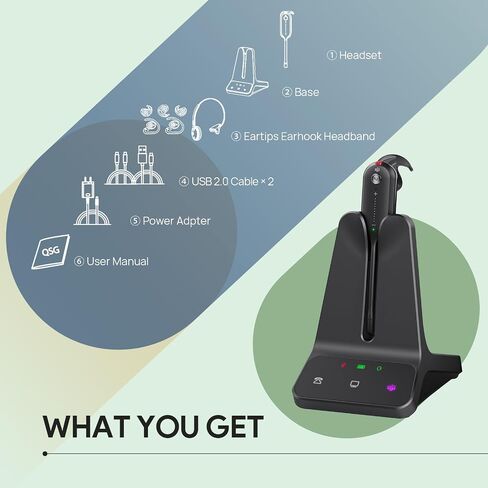 Yealink DECT Wireless Headset WH63 E2 UC,Single Ear (Mono) Convertible Office Headset with Noise Canceling Mic, 607Ft Range,3 Wearing Styles,Connects to Desk Phone and Computer in Saudi Arabia